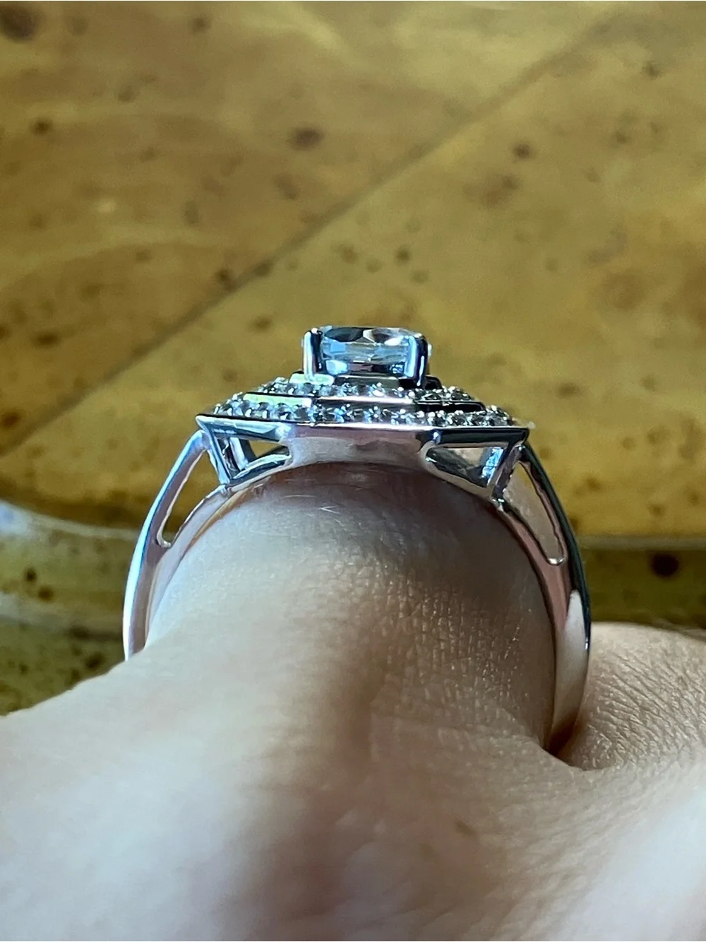 Natural White Topaz Art Deco Ring Size 8